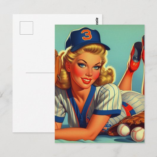 Retro honkbal meisje briefkaart (Voorkant / Achterkant)