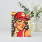 Retro honkbal meisje briefkaart (Staand voorkant)