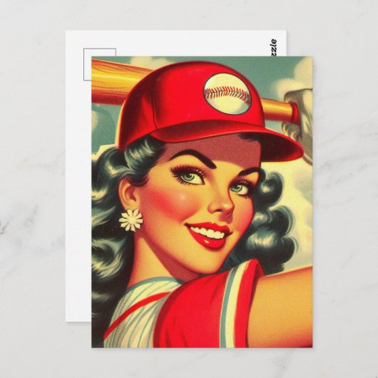 Retro honkbal meisje briefkaart (Voorkant / Achterkant)