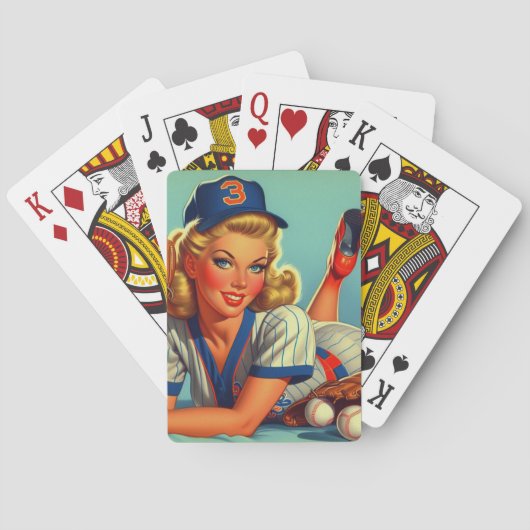 Retro honkbal meisje pokerkaarten (Achterkant)