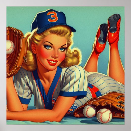 Retro honkbal meisje poster (Voorkant)
