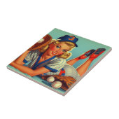 Retro honkbal meisje tegeltje (Zijkant)