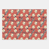 Retro Honkbal Trio 3 Inpakpapier Vel (Voorkant)