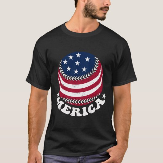 Retro Honkbal US Flag 4 juli Amerika T-shirt (Voorkant)