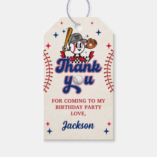 Retro Honkbal Verjaardag Dank u Gift Label Cadeaulabel (Voorkant)
