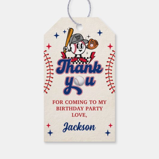 Retro Honkbal Verjaardag Dank u Gift Label Cadeaulabel (Achterkant)