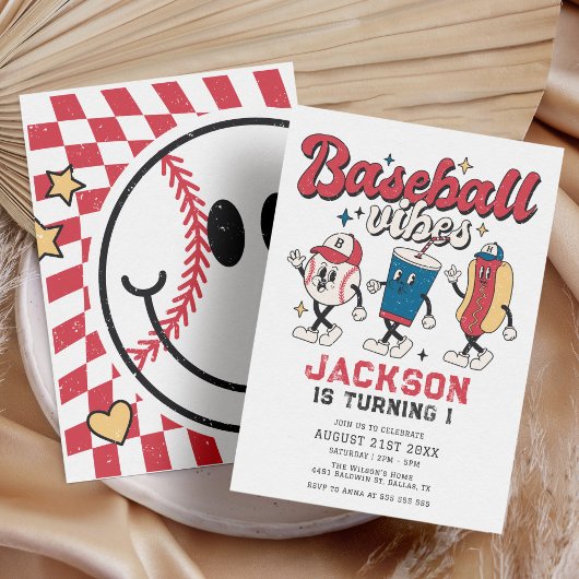 Retro Honkbal Vibes Jongen Verjaardagsfeestje Kaart