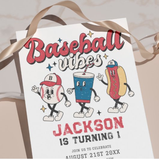 Retro Honkbal Vibes Jongen Verjaardagsfeestje Kaart