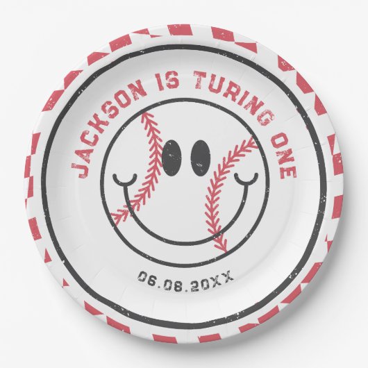 Retro Honkbal Vibes Jongen Verjaardagsfeestje Papieren Bordje (Voorkant)