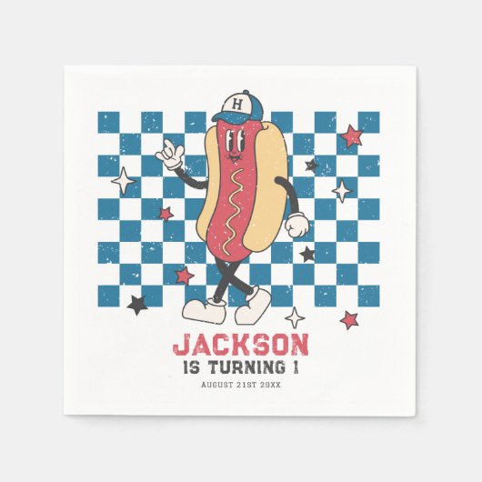 Retro Honkbal Vibes Jongen Verjaardagsfeestje Servet (Voorkant)