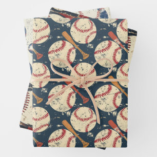 retro-honkbalpatroon inpakpapier vel