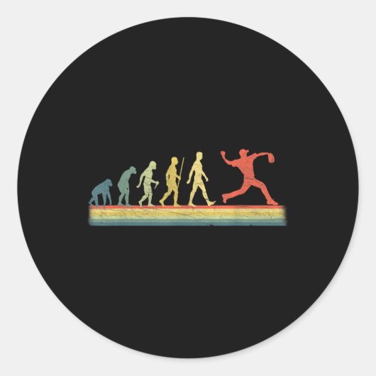 Retro  Honkbalspeler Evolution Lover Ronde Sticker (Voorkant)