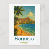 Retro Honolulu Hawaï Waikiki Beach Briefkaart (Voorkant)