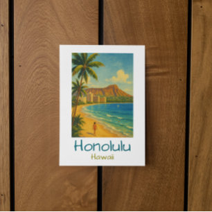 Retro Honolulu Hawaï Waikiki Beach Briefkaart