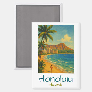 Retro Honolulu Hawaï Waikiki Strand Magneet
