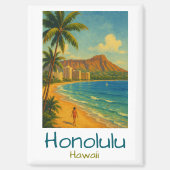 Retro Honolulu Hawaï Waikiki Strand Magneet (Voorkant)
