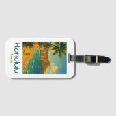 Retro Honolulu Hawaii Waikiki Beach Bagagelabel (Voorkant (horizontaal))