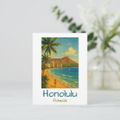 Retro Honolulu Hawaii Waikiki Beach Briefkaart (Staand voorkant)