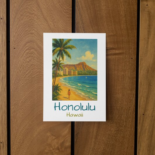 Retro Honolulu Hawaii Waikiki Beach Briefkaart
