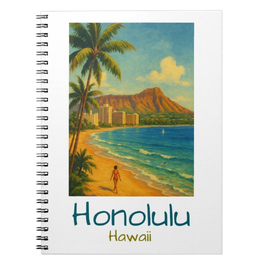 Retro Honolulu Hawaii Waikiki Beach Notitieboek (Voorkant)