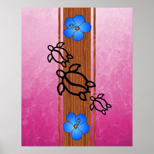 Retro Honu Surfboard Poster (Voorkant)