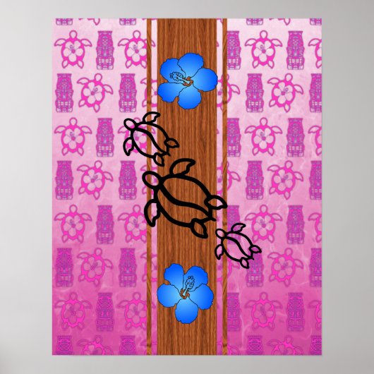 Retro Honu Surfboard Poster (Voorkant)