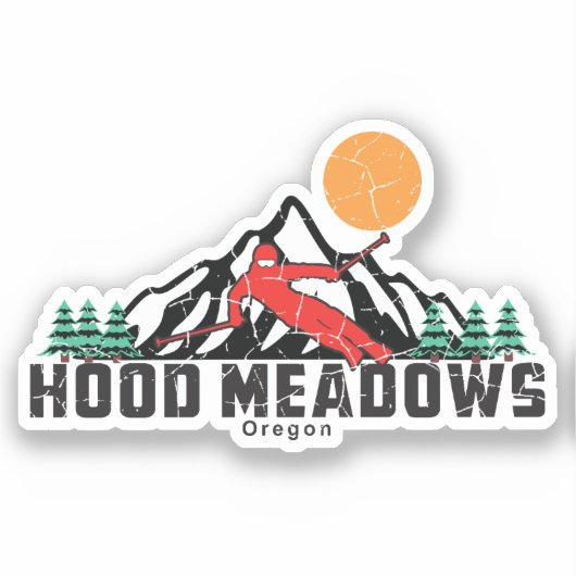 Retro Hood Meadows Ski Sticker (Voorkant)