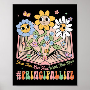 Retro Hoofd Bloemen Leer Ze Liefde Volgen Poster
