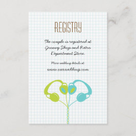 Retro Hoofdtelefoon Hart Muziek Trouwen Rood en Zw Informatiekaartje