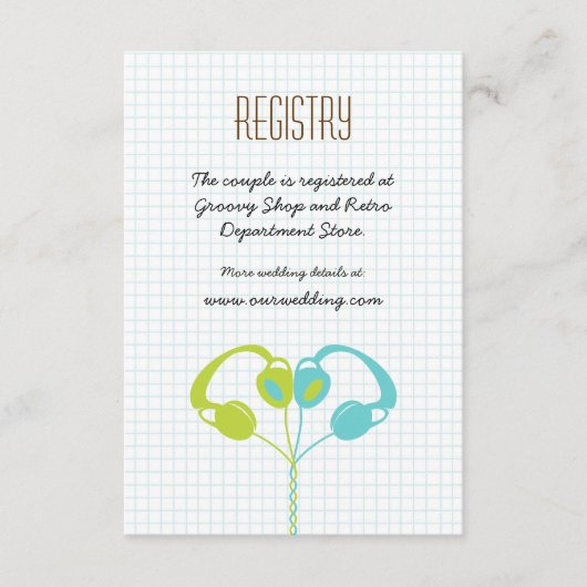 Retro Hoofdtelefoon Hart Muziek Trouwen Rood en Zw Informatiekaartje (Voorkant)