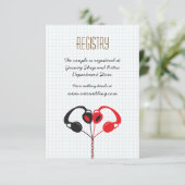 Retro Hoofdtelefoon Hart Muziek Trouwen Rood en Zw Informatiekaartje (Staand voorkant)