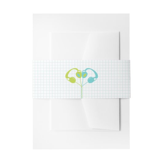 Retro Hoofdtelefoon Hart Muziek Wedding Blauw en L Uitnodigingen Wikkel (Voorkant Voorbeeld)