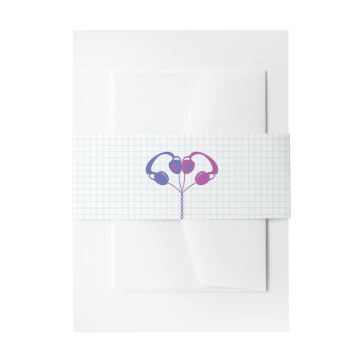 Retro Hoofdtelefoon Hart Muziek Wedding Paarse Ind Uitnodigingen Wikkel (Voorkant Voorbeeld)