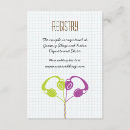 Retro Hoofdtelefoon Hart Muziek Wedding Paarse Lim Informatiekaartje