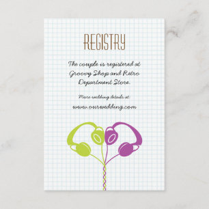 Retro Hoofdtelefoon Hart Muziek Wedding Paarse Lim Informatiekaartje