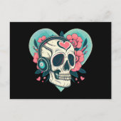 Retro hoofdtelefoon hart schedel briefkaart (Voorkant)