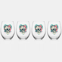 Retro hoofdtelefoon hart schedel