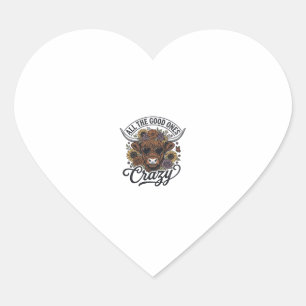 Retro Hoogland Koe Bloemig Dolle Citaat Ontwerp_1 Hart Sticker