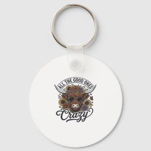 Retro Hoogland Koe Bloemig Gekke Citaat Design_1 Sleutelhanger