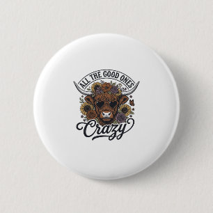 Retro Hoogland Koe Bloemige Gekke Citaat Ontwerp_1 Ronde Button 5,7 Cm