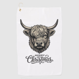 Retro Hoogland Koe Vrolijk Kerst Shirt_1 Golfhanddoek