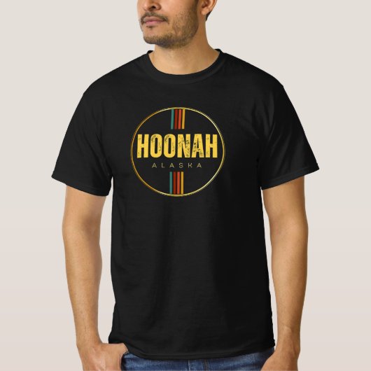Retro Hoonah Stad Alaska State 70s Groovy T-shirt (Voorkant)