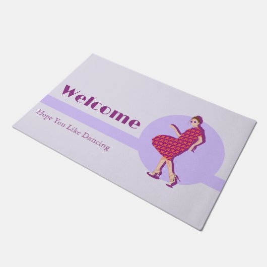 Retro hoop dat je van dansen Paarse gepersonalisee Deurmat (Schuin)