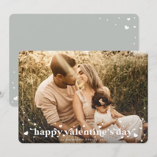 Retro hoort Happy Valentine's Day Photo Card Aankondiging (Voorkant / Achterkant)