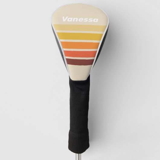 Retro horizontale strepen met naam golfheadcover (Voorkant)