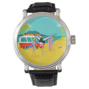 Retro Horloge van het Paar Surfer