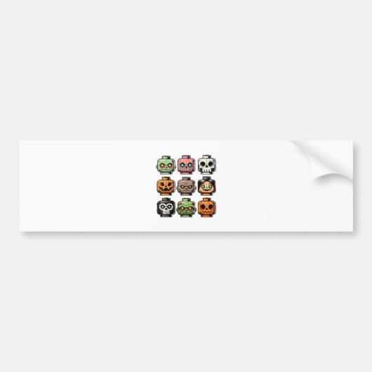 Retro Horror Bricks Head Enge Halloween Mask Bumpersticker (Voorkant)