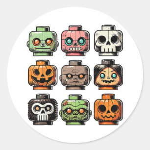 Retro Horror Bricks Head Enge Halloween Mask Ronde Sticker