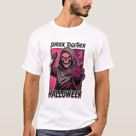 Retro Horror T-shirt met gegraveerde Slasher Hallo (Voorkant)