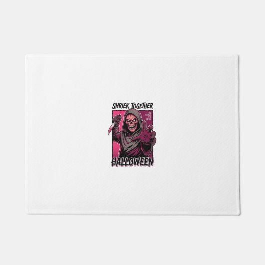 Retro Horror T-shirt met gegraveerde Slasher Hallo Deurmat (Voorkant)